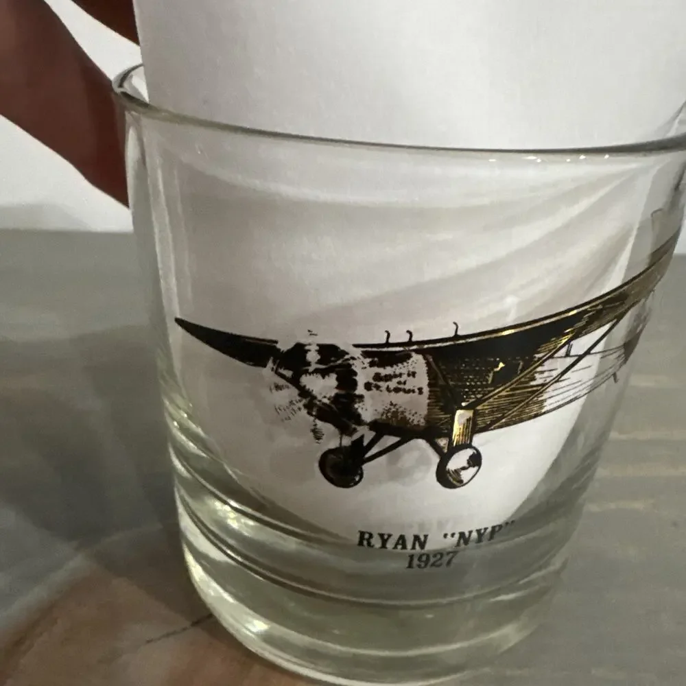 Vintage ‘Plane’ Bar Glass Tumbler 3 1/2 in RYAN “NYP” 1927 MCM Bar Wear Rare